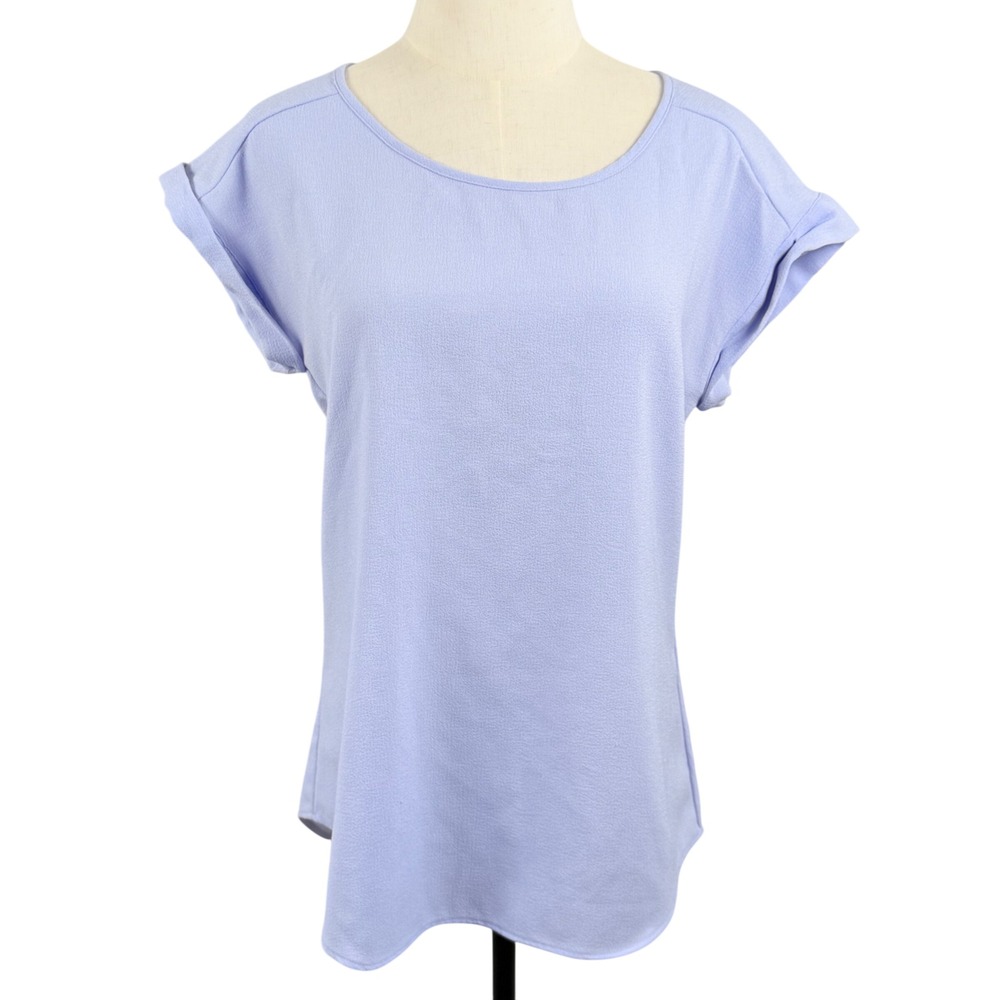 Express Womens S Blouse Periwinkle Blue Rolled Cap Sleeve Back Zip Retro Office